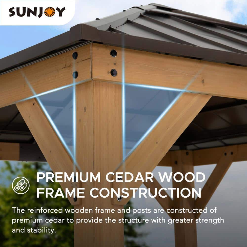 Sunjoy 9 ft. Cedar Wood Gazebo with Brown Steel Roof
