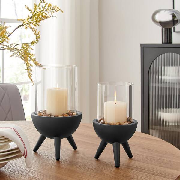 DANYA B Molta Modern Black, Clear Metal Bold Pedestal and Glass
