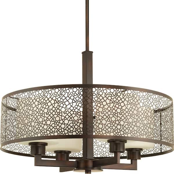 Mingle Collection 4-Light Antique Bronze Pendant with Natural Parchment Glass