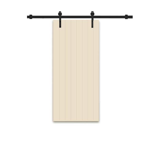CALHOME 24 in. x 84 in. Beige Painted Composite MDF Paneled Interior Sliding Barn Door with Hardware Kit