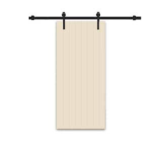 30 in. x 84 in. Beige Stained Composite MDF Paneled Interior Sliding Barn Door with Hardware Kit