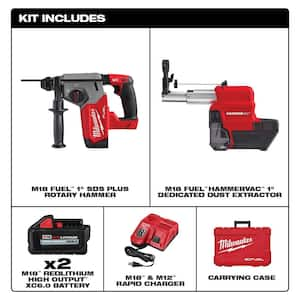 M18 FUEL 18V Lith-Ion Brushless 1 in. Cordless SDS-Plus Rotary Hammer w/2 Batteries & M18 FUEL 1/2 in. Impact Wrench