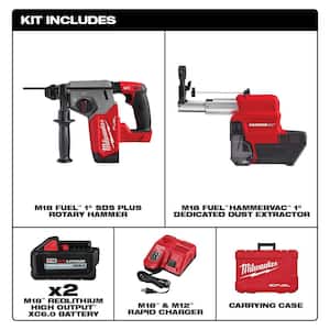 M18 FUEL 18V Lithium-Ion Brushless 1 in. Cordless SDS-Plus Rotary Hammer/Dust Extractor Kit w/M18 FUEL Angle Grinder