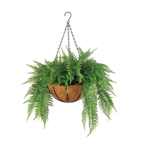 Artificial 16 in. Indoor and Outdoor Hanging Fern Small Coir Pot