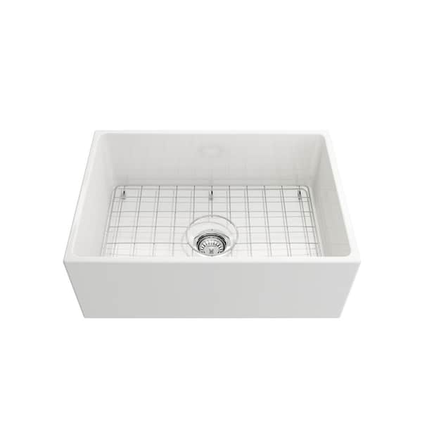 TerraLife Catalina 27 in. Farmhouse Apron Front White Fireclay Single Bowl Kitchen Sink