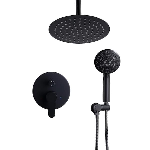 Unbranded 10 in. Round Head Single Handle 8-Spray Shower Faucet 1.8 GPM with Pressure Balance Valve in Matte Black