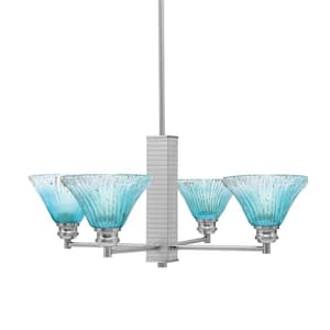 Albany 25 in. 4 Light Brushed Nickel Chandelier with Teal Crystal Glass Shades