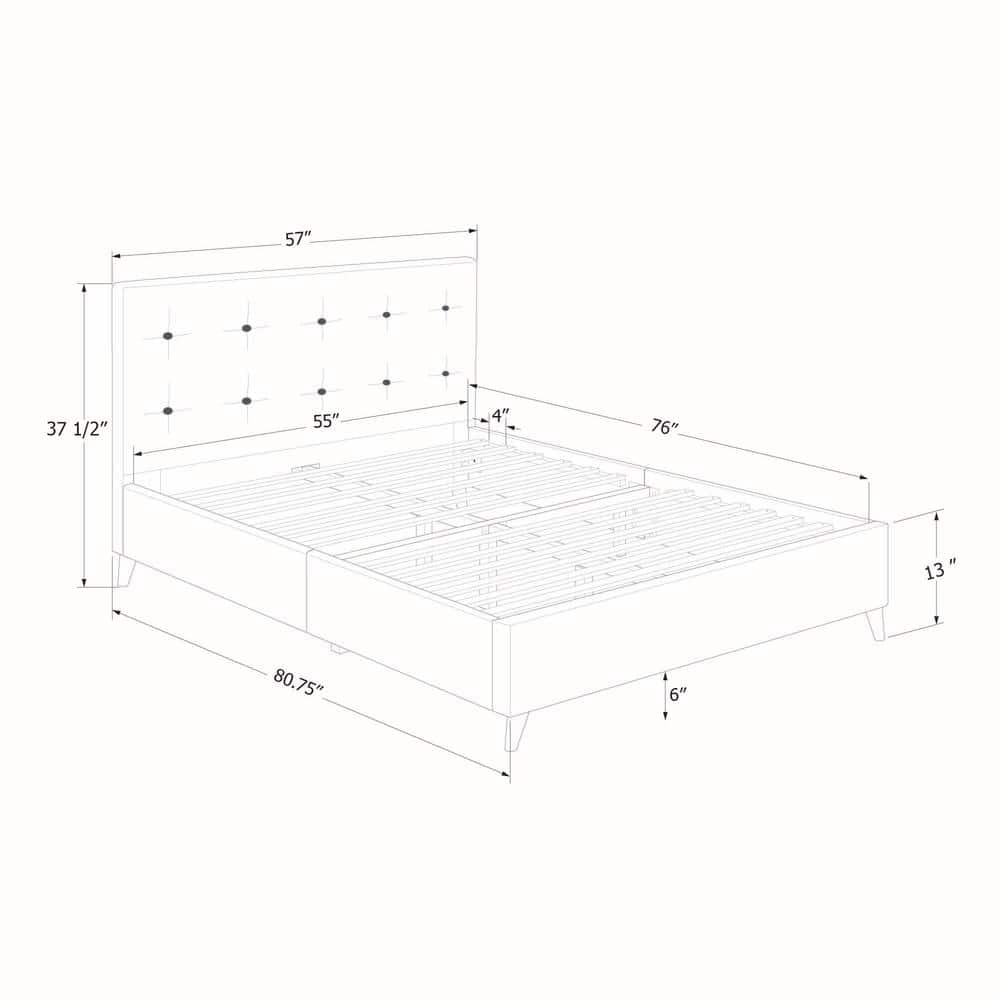 Soft Gray Full Upholstered Platform Bed with Headboard and Slats