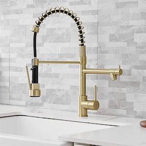 Single Handle Pull Down Sprayer Kitchen Faucet Commercial Spring Kitchen Sink Faucet One Hole in Brushed Gold