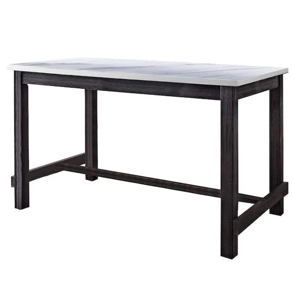 Acme Furniture Yelena 60 in. Rectangle Weathered Espresso Marble Top with Wood Frame Seats 4-Capacity