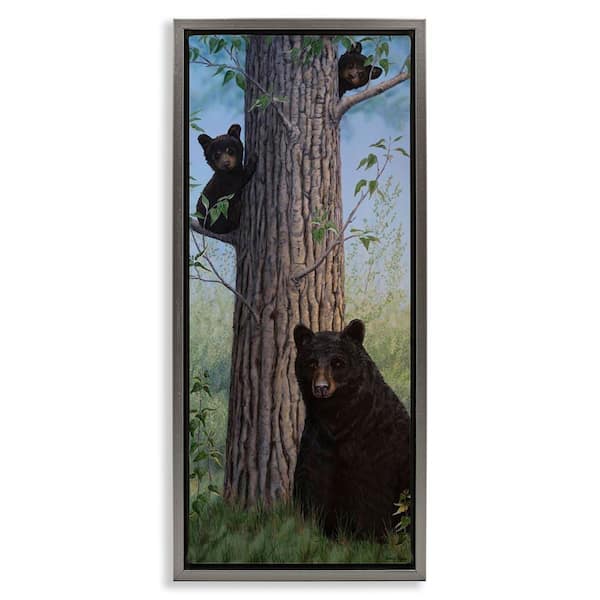 Mama Bear and Cubs by Valerie Rogers Gray Floater Frame Animal Graphic Art Print 31 in. x 15 in.