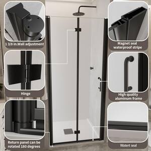 36 in. to 37 in. W x 72 in. H Bi-Fold Semi Frameless Shower Door in Matte Black with Clear Glass