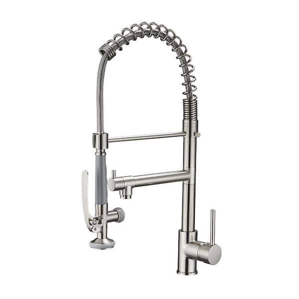 Staykiwi Single Handle High Arc Pull Out Sprayer Kitchen Faucet in Brushed Nickel