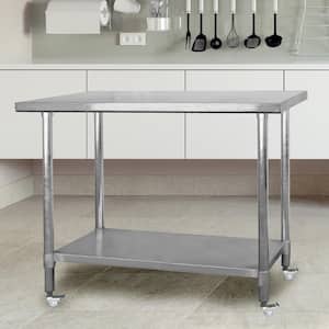 48 in. x 24 in. Stainless Steel Kitchen Utility Workbench Table with Casters and (2x) 24 in. Utility Shelves