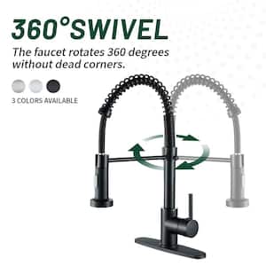 High Arc Single Handle Spring Pull Down Sprayer Kitchen Faucet with 2-Function Sprayer Included in Matte Black