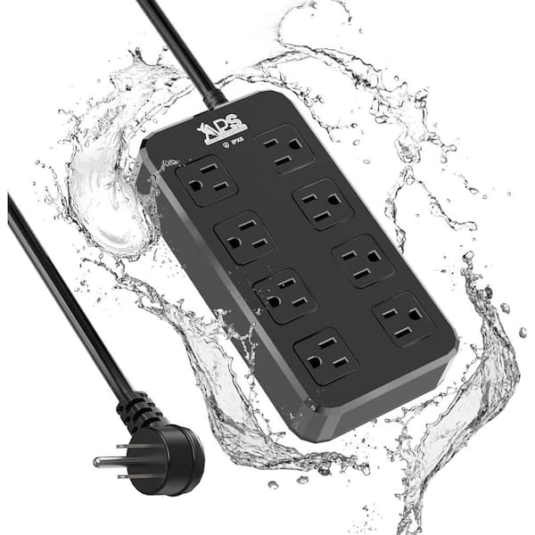 Ahfiwaso 6 ft. 8 Wide-Spaced-Outlets, IPX6 Waterproof Surge Protector Power Strip, Outdoor Extension Cord, Output of 1875W, Black