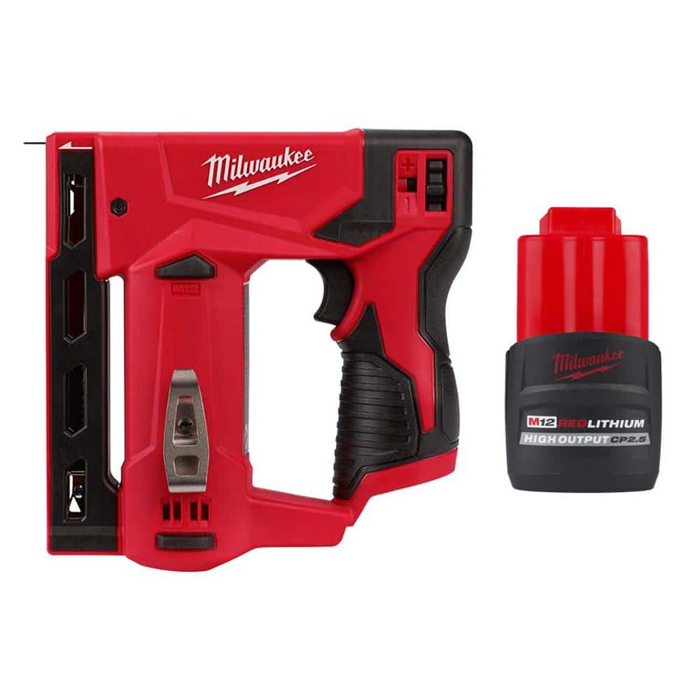 M12 12-Volt Lithium-Ion Cordless 3/8 in. Crown Stapler w/M12 12V Lithium-Ion High Output CP 2.5 Ah Battery Pack -  Milwaukee, 2447-20-48-11