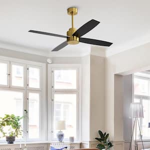 52 in. Black/White and Gold Flush Mount DC Ceiling Fan without Lights, 4 Reversible Blades