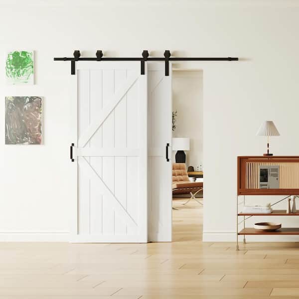 60 x 84 in (Double 30 in. Doors) White MDF and DIY Painted Finished Double K-Shape Sliding Barn Door w/ Hardware Kit