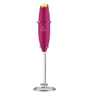 Powerful Milk Frother Handheld Foam Maker for Lattes - Hot Pink with Gold