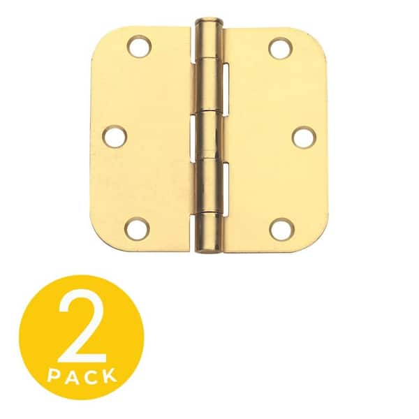 Global Door Controls 3 in. x 3 in. Satin Brass Full Moritse Residential 5/8 in. Radius Hinge with Removable Pin - Set of 2