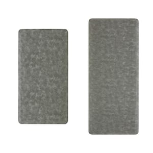 Marni Gray 17.5 in. x 48 in. Floral Synthetic 2-Piece Kitchen Mat Set