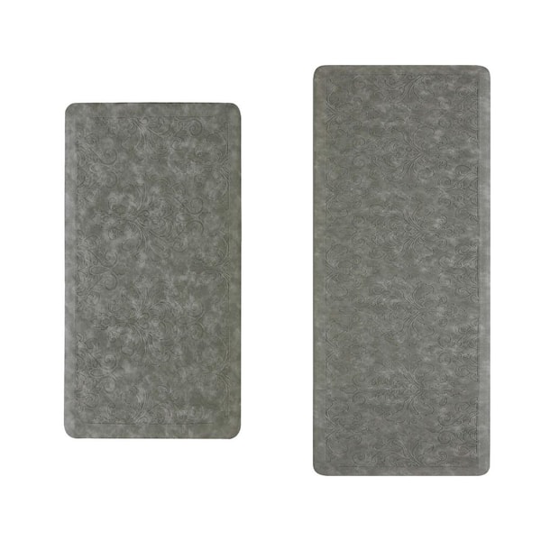 Chef Gear Marni Gray 17.5 in. x 48 in. Floral Synthetic 2-Piece Kitchen Mat Set