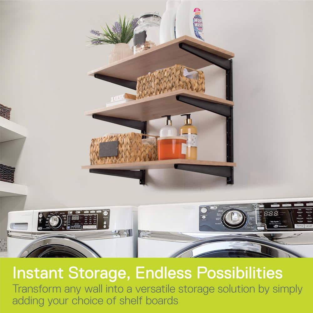 Adjustable Black Steel 3-Tier Floating Wall Shelf Brackets