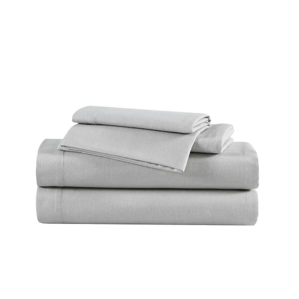 Eddie Bauer Solid 3-Piece Light Gray Cotton Flannel Twin Sheet Set