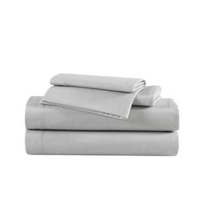 Solid 4-Piece Light Gray Cotton Flannel Full Sheet Set