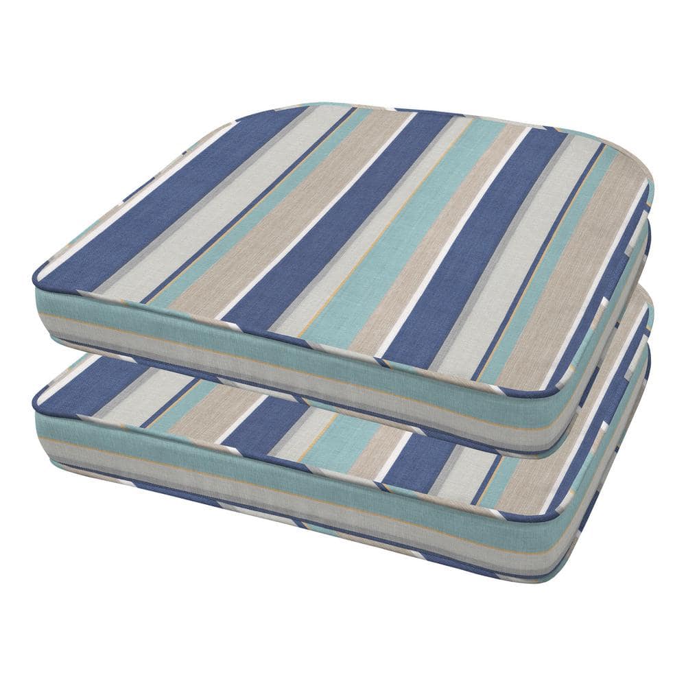 Stripe Blue and Beige Rounded Seat Cushion (2-Pack)