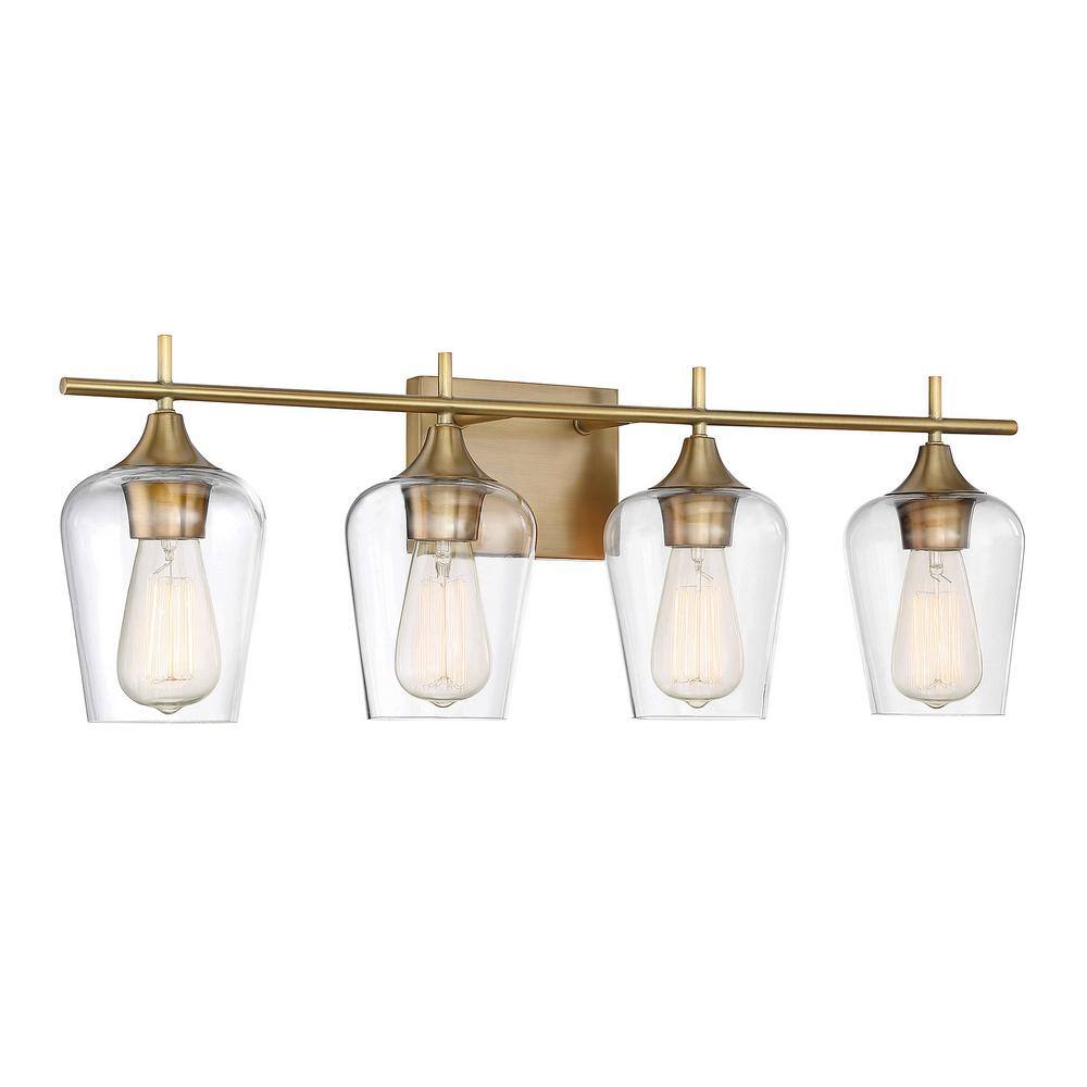 Warm Brass 4-Light Vanity Fixture with Clear Glass Shades