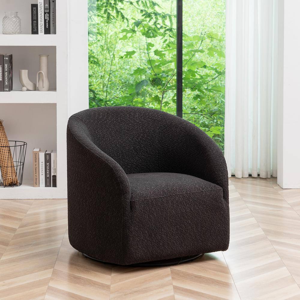 Dark Gray Boucle Upholstered Swivel Barrel Accent Chair
