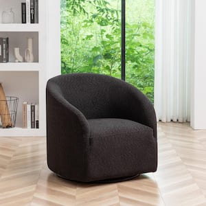 Dark Gray Modern Boucle Upholstered Swivel Barrel Armchair