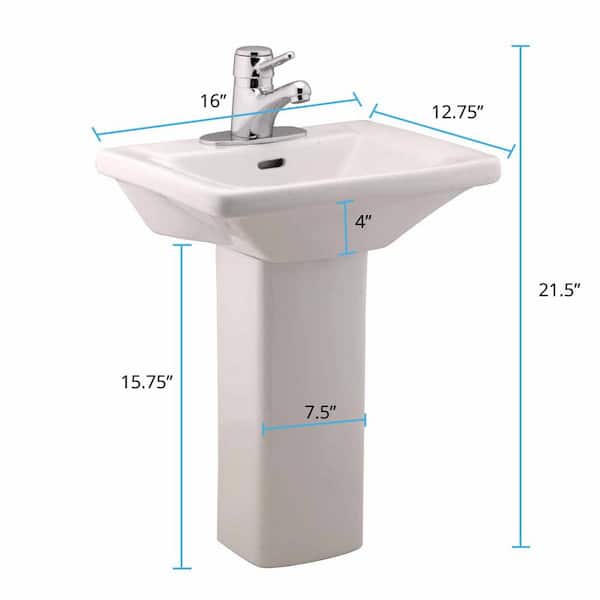 Renovators Supply Manufacturing Weewash 21 1 2 In H Child Pedestal Combo Bathroom Sink White With Faucet Drain And P Trap 80686 - Bathroom Pedestal Sink Measurements