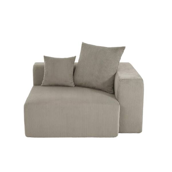 51.16 in. Square Arm Corduroy Rectangle Accent Corner Sofa in Brown