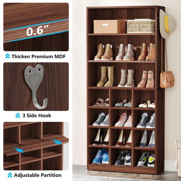 Lauren White Shoe Cabinet with Side Hooks, 24 Pair Freestanding Shoe Rack  Storage Organizer for Hallway Closet Entryway