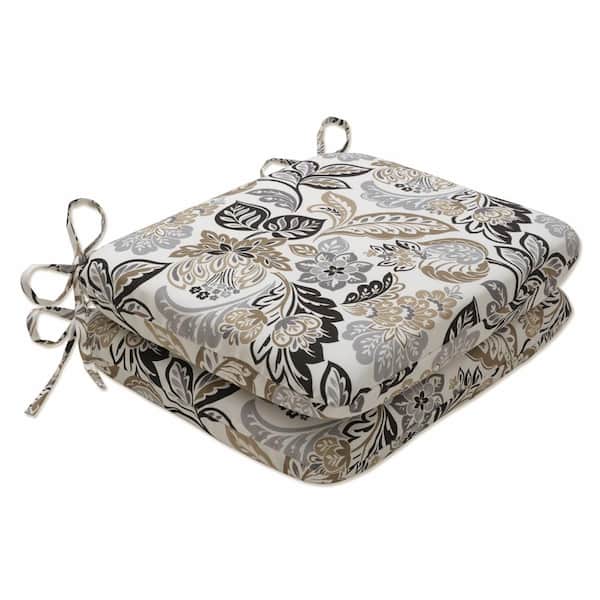 Pillow Perfect Floral 18.5 in. x 15.5 in. Outdoor Dining Chair Cushion in Black/Tan/Grey (Set of 2)