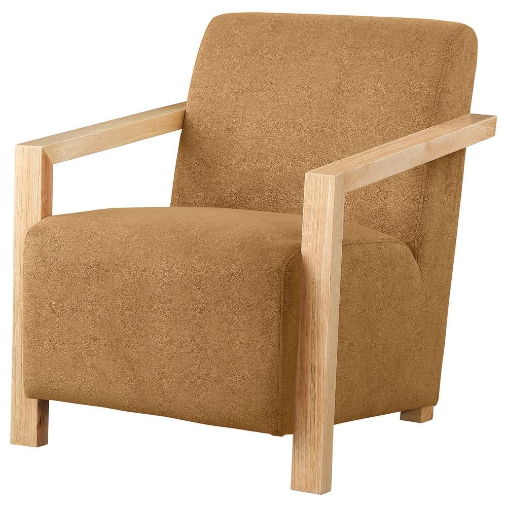 Diego Light Brown Fabric Upholstered Accent Chair with Wooden Arms