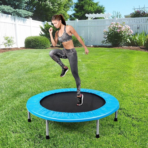 Gymax 38 in. Blue Folding Mini Trampoline Fitness Rebounder with