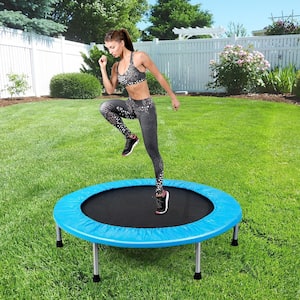 38 in. Blue Folding Mini Trampoline Fitness Rebounder with Safety Pad