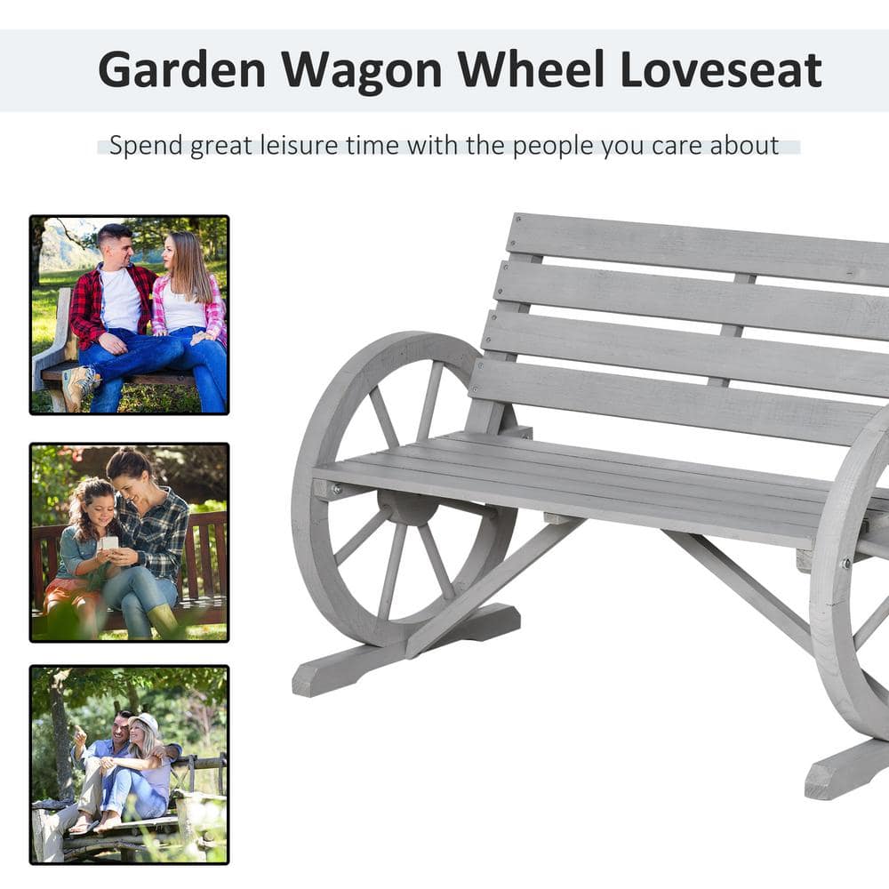 Charcoal Gray Fir Wood Wagon Wheel Outdoor Bench
