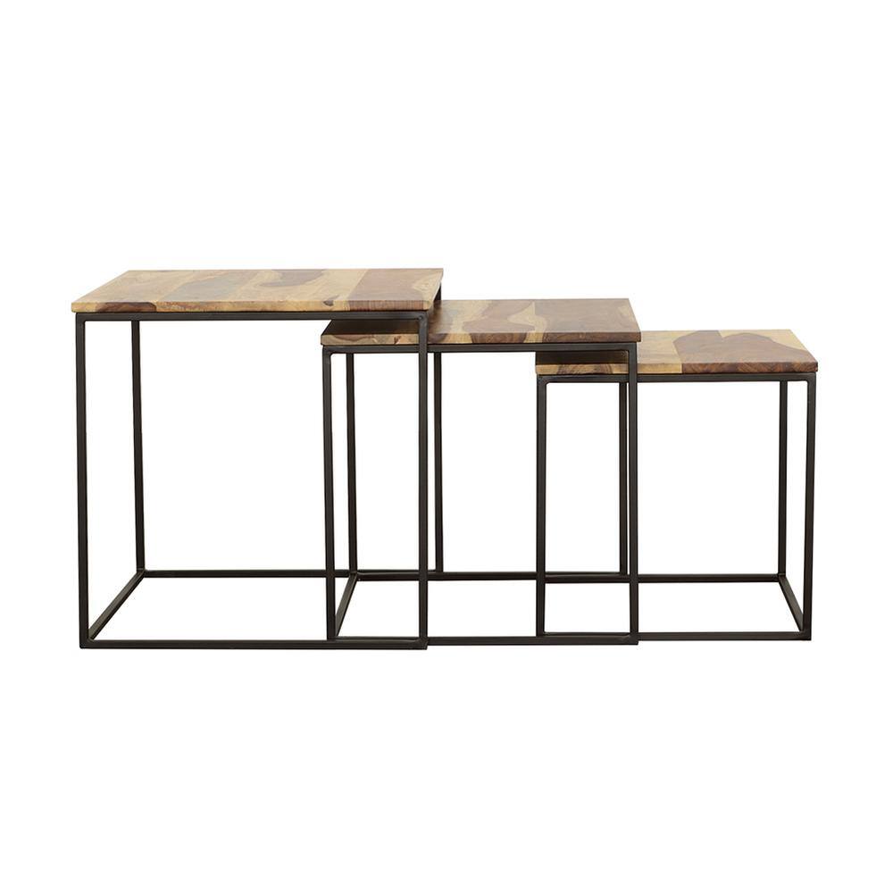 Belcourt Sheesham Wood and Black Metal 20'' Square Nesting Tables