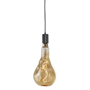 1-Light Natural Black Marble Pendant Socket and Canopy with LED 4-Watt Droplet Shaped Grand Nostalgic Light Bulb