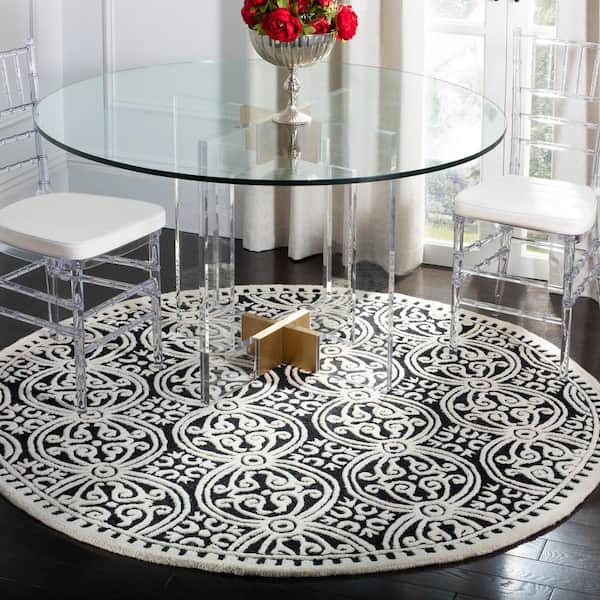 Cambridge Black/Ivory Doormat 3 ft. x 3 ft. Round Geometric Medallion Area Rug