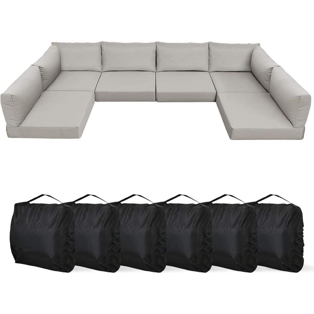 Light Gray 14-Piece Replacement Outdoor Lounge Chair Sectional Cushions for 6-Seat Patio Couch (Sofa Frame Not Included)