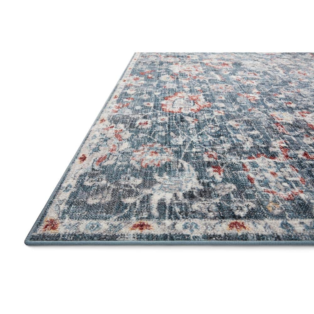 Cassandra Blue and Rust Stain-Resistant Synthetic Area Rug