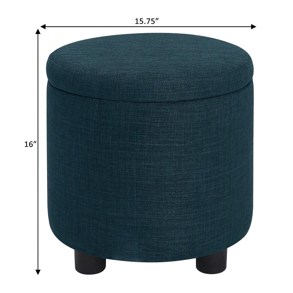 Designs4Comfort Dark Blue Round Ottoman with Reversible Tray and Storage