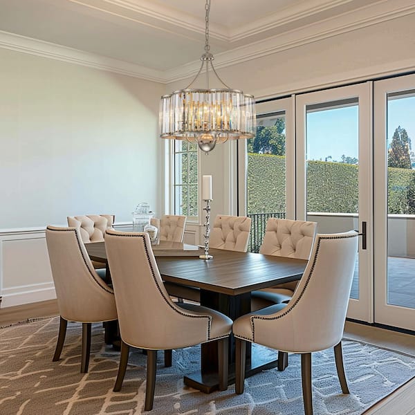 Sea 6-Light 21.7 in.W Brass with Silver Undertones Flower Crystal Chandelier Drum Mid-Century Transitional Chandelier