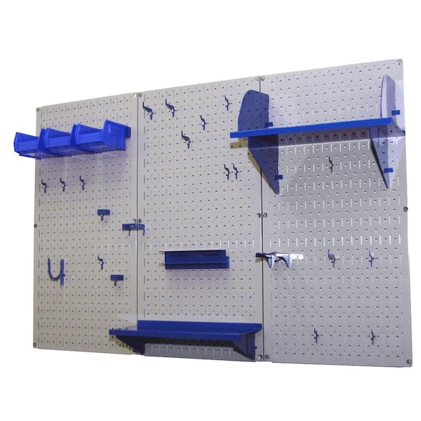 Wall Control 32 in. x 48 in. Metal Pegboard Standard Tool Storage Kit with Gray Pegboard and Blue Peg Accessories